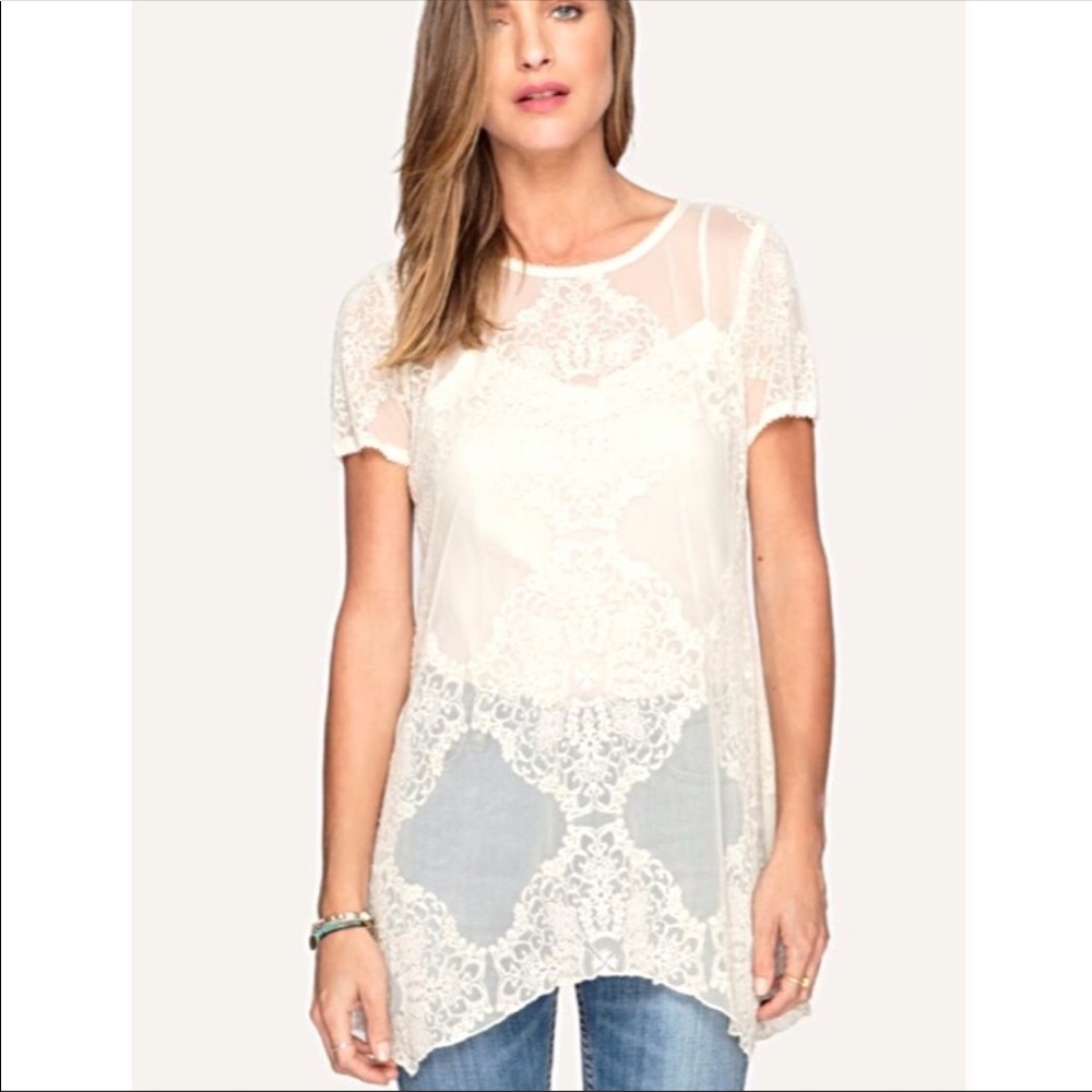 Johnny Was Kileen Sheer embroidered lace tunic S